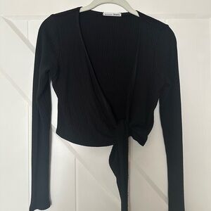 Reformation Black Long Sleeve Crop Wrap Top